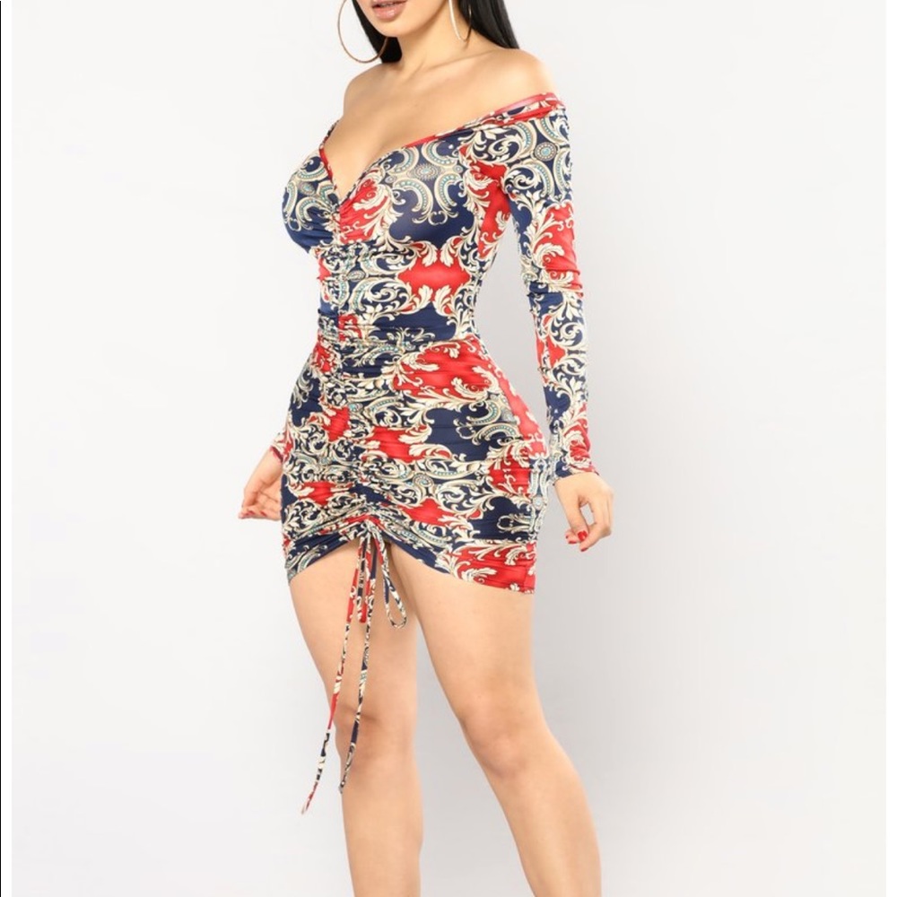 Ruched Dress - Navy/Red